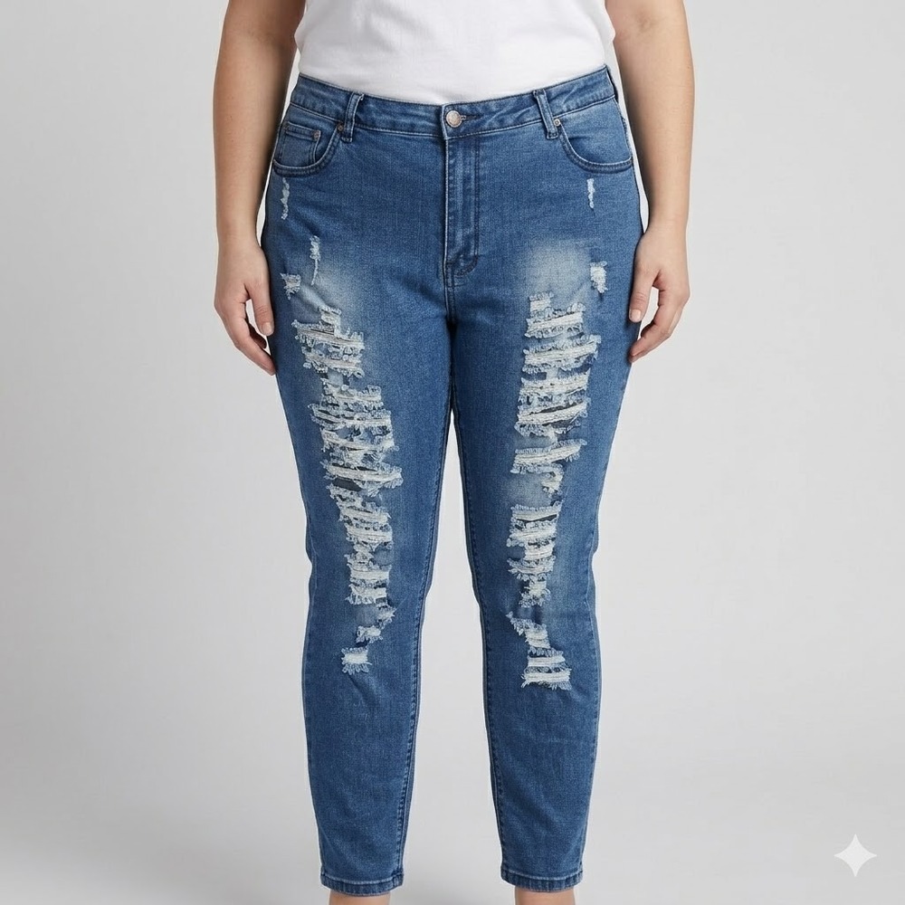 American Bazi Distressed Skinny Jeans High Rise Shredded Size XL Blue